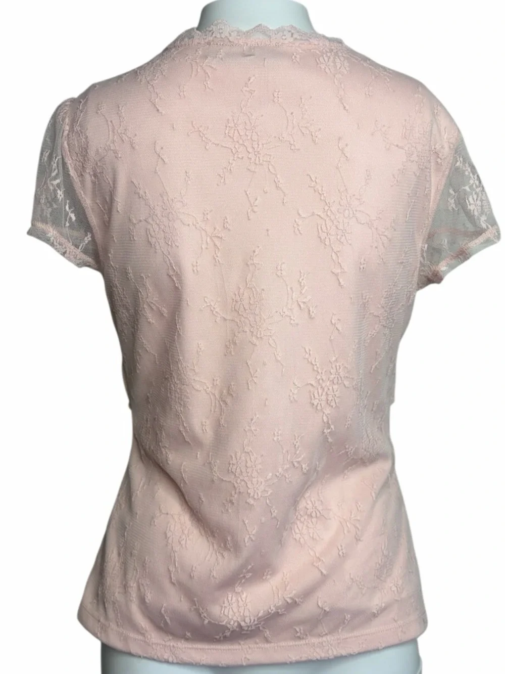 apt. 9 Soft Pink Lace Trim Short Sleeve Top Petite Medium - Picture 2 of 2